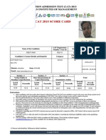 Cat 2015 Score Card: Common Admission Test (Cat) - 2015 Indian Institutes of Management