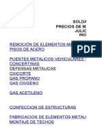 Precios de Mano de Obra Soldadura Herrería y Montaje May Sep 2016