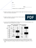 Worksheet - Law of Conservation of Mass