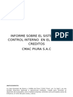 Informe Sobre El Sistema de Control Interno en El Area de Creditos