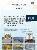 Optimización de Las Recuperaciones de Los Metales Valiosos en La Concentradora Toquepala (Ult)