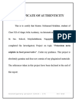 Certificate of Authenticity: Sulphite in Food Preservative" .Under My Guidance. This Project Is