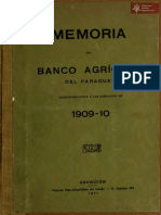 Memoria Del Banco Agrícola Del Paraguay, Ejercicio 1909-10. Asunción, Año 1911