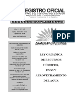 Registro Oficial No. 305 Ley Orgánica de Recursos Hídricos, Usos y Aprovechamiento Del Agua