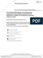 The Relationship Between School Laboratory Experiments and Academic Achievement of Palestinian Students in Introductory University Science Courses