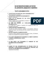 Cuestionario de Preguntas Sobre Los Textos Argumentativo