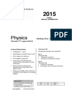 Sydney Grammar 2015 Physics Prelim Yearly & Solutions