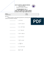 Worksheet No. 3 Solving Quadratic Equation by Extracting Square Roots