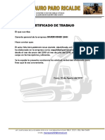 Certificado de Trabajo - CONSTRUCTORA Paro