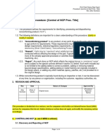 Procedure - Control of NC Product