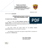 Certificate of Duty Status and Non-Pending Case: Admin File Control No. 2015-09-09-003