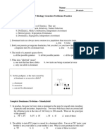 Name: - Date: - Period: - AP Biology Genetics Problems Practice