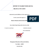 A Project Report On Market Research & Brand Activation: Submitted in Partial Fulfillment of The Requirements