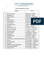 72c7elist of Holidays - 2018