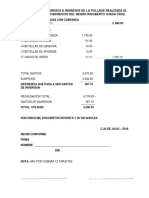 Liquidacion de Egresos e Ingresos de La Pollada Realizada El Día 15 de Julio en Beneficio Del Negro Rigoberto Ojeda Cruz