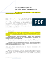 MODELO Ação para Restituição Das Contribuições Ao INSS Após A Aposentadoria