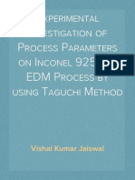 Experimental Investigation of Process Parameters On Inconel 925 For EDM Process by Using Taguchi Method