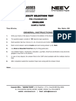 Faculty Selection Test English: Pre-Foundation Sample Paper