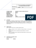 Lesson Plan CHE 531 Chemical Process Principles Ii Faculty of Chemical Engineering Universiti Teknologi Mara