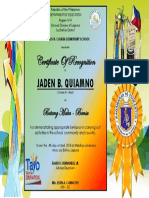 Certificate of Recognition: Jaden B. Quiamno