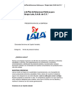 Proyecto de Plan de Relaciones Públicas para "Grupo Lala, S.A.B. de C.V."