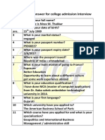 Question and Answer For College Admission Interview