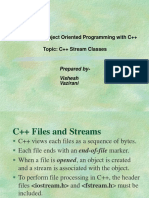 Subject - Object Oriented Programming With C++ Topic: C++ Stream Classes