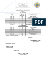 Classroom Program: Time No. of Minutes Learning Areas