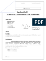 Experiment No.02 To Observe The Characteristics of A Half Wave Rectifier