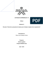 Evidencia 5 Encuesta Valoración y Propuestas de Mejora para El Trabajo en Equipo de Una Organización