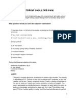 Anterior Shoulder Pain: What Questions Would You Ask in The Subjective Examination?