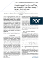 Finite Element Simulation and Experiment of Chip Formation Process During High Speed Machining of AISI 1045 Hardened Steel