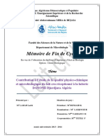 Contribution À L'étude de La Qualité Physico-Chimique Et Microbiologique Du Lait Cru Réceptionné À La Laiterie DANONE Djurdjura Algérie PDF