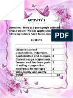 Activity With Rubrics in English Quarter 3