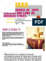 Seminar: On Importance of Govt. Policies and Laws On Business Ethics