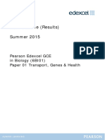 Mark Scheme (Results) Summer 2015: Pearson Edexcel GCE in Biology (6BI01) Paper 01 Transport, Genes & Health