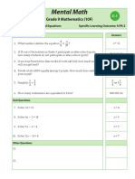 Mental Math: Grade 9 Mathematics (10F)