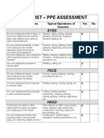 Checklist - Ppe Assessment: Suggested Questions Typical Operations of Concern Yes No