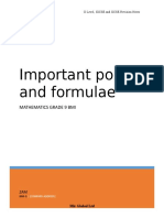 Important Points and Formulae: Mathematics Grade 9 Bmi