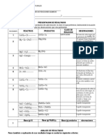 Tabla Resultados Reacciones Quimicas