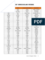 List of Irregular Verbs