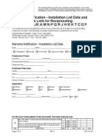 Warranty Notification - Installation List Data and Start Up Check Lists For Reciprocating Compressors JG:A:M:N:P:Q:R:J:H:E:K:T:C:D:F