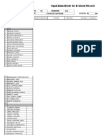 Input Data Sheet For E-Class Record: Region Division School Name School Id