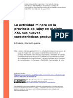 La Actividad Minera en La Provincia de Jujuy en El Siglo XXI, Sus Nuevas Caracteristicas Productivas