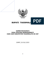 Sambutan Bupati Tasikmalaya HUT Kabupaten Tasikmalaya Ke 387