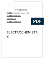 Electrochemistr Y:: Subject: Chemistry TOPIC: Electrochemical Cells Submitted By: Class: Xii Submitted To