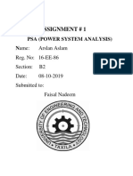 Assignment # 1: Psa (Power System Analysis) Name: Arslan Aslam