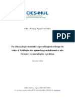 Da Educação Permanente À Aprendizagem Ao Longo Da Vida e À Validação Das Aprendizagens Informais