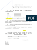 AFFIDAVIT OF LOSS (Firearm)