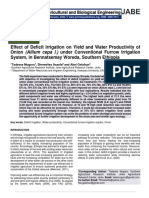 Effect of Deficit Irrigation On Yield and Water Productivity of Onion (Allium Cepa L.) Under Conventional Furrow Irrigation System, in Bennatsemay Woreda, Southern Ethiopia